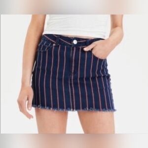 American Eagle Outfitters Striped Navy Mini Skirt